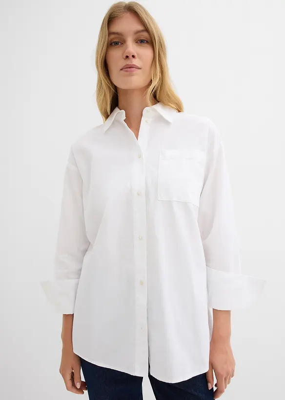 Oxford-Bluse aus reiner Bio-Baumwolle in weiß von vorne (im Anschnitt) - bonprix Oxford-Bluse aus reiner Bio-Baumwolle in weiß von vorne (im Anschnitt) - bonprix