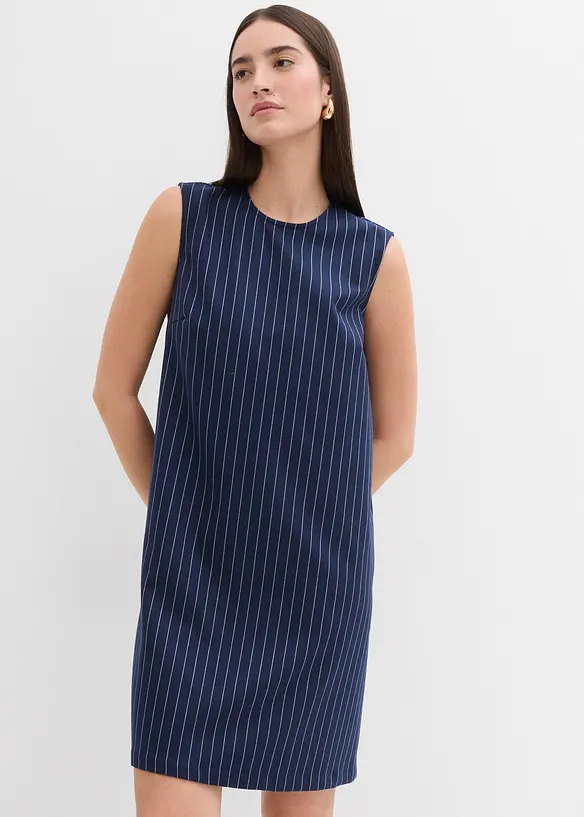 Nadelstreifen Minikleid aus Viskose-Mix in blau von vorne (Totalaufnahme) - bonprix