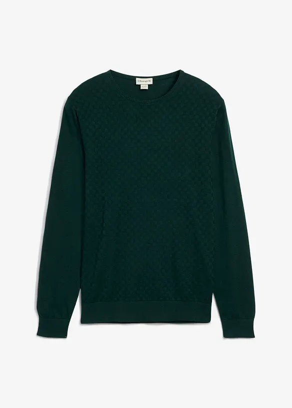 Feinstrickpullover mit edler Merinowolle in grün von vorne - bonprix