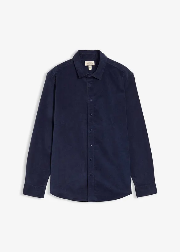 Stretch-Cordhemd mit Bio-Baumwolle in Regular Fit in blau von vorne - bonprix