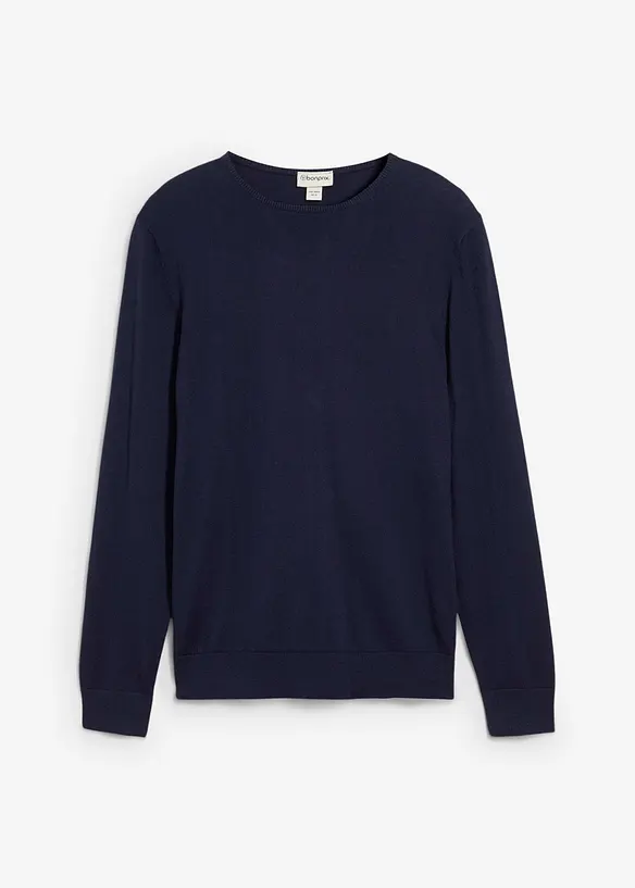 Feinstrickpullover mit edler Merinowolle in blau von vorne - bonprix