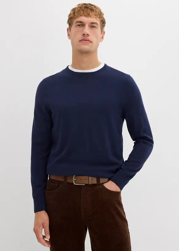 Feinstrickpullover mit edler Merinowolle in blau von vorne (im Anschnitt) - bonprix
