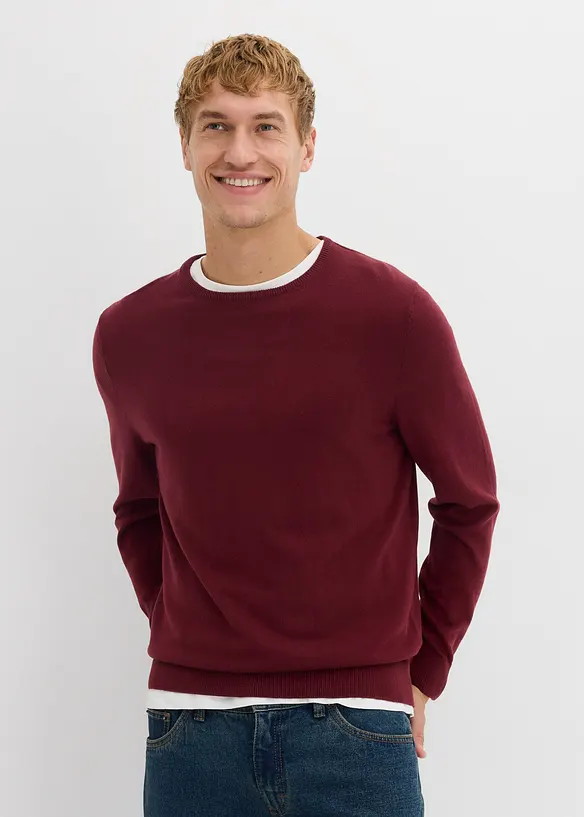 Feinstrickpullover mit edler Merinowolle in rot von vorne (im Anschnitt) - bonprix