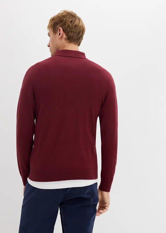 Feinstrick-Polopullover mit edler Merinowolle, Slim-Fit in rot von hinten (im Anschnitt) - bonprix