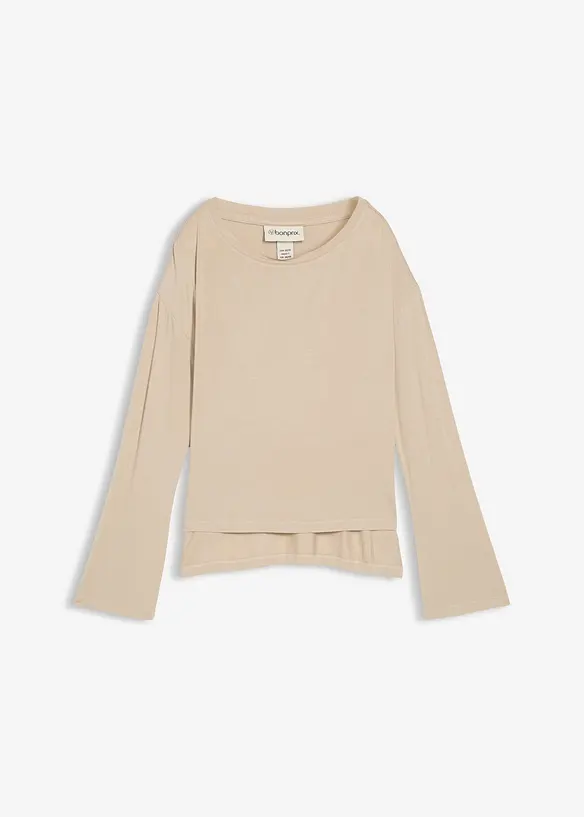 Oversize-Shirt aus fließendem Viskose-Elasthan-Mix in beige von vorne - bonprix