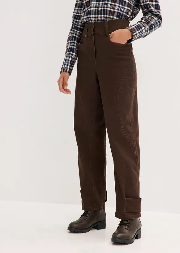 Twillhose mit hohem Bund in braun von vorne - bonprix