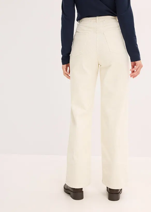 Cordhose mit Bindegürtel aus Baumwoll-mix in weiß von hinten - bonprix Cordhose mit Bindegürtel aus Baumwoll-mix in weiß von hinten - bonprix