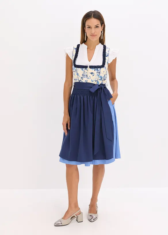 Dirndl mit Schürze (2-tlg.Set) in blau von vorne (Totalaufnahme) - bonprix