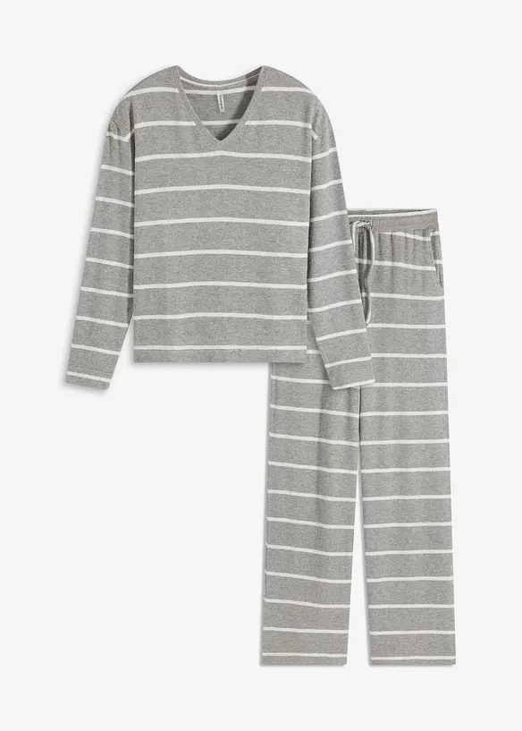 Weit geschnittener Loungewear Hausanzug aus weichem schweren Material in grau von vorne - bonprix