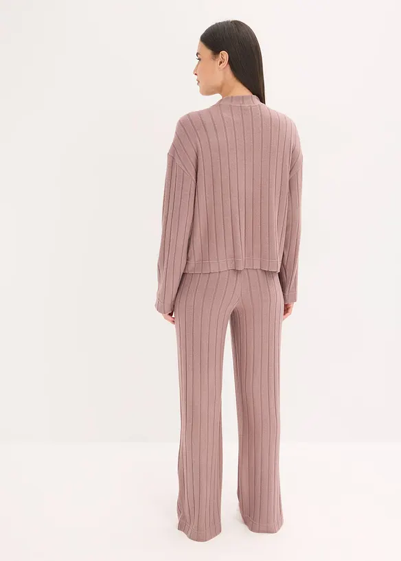 Weit geschnittener Loungewear Hausanzug aus weicher Rippe in braun von hinten (Totalaufnahme) - bonprix