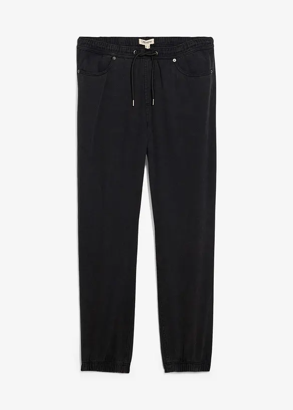 Relaxed-Fit Schlupfhose aus reinem Baumwoll-Twill, Tapered in schwarz von vorne - bonprix