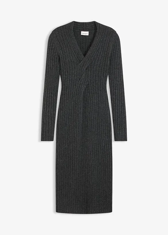 Strickkleid mit Wollanteil in grau von vorne - bonprix Strickkleid mit Wollanteil in grau von vorne - bonprix