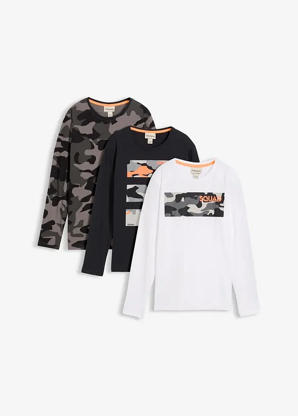 Langarmshirt aus reiner Baumwolle (3er-Pack) in weiß von vorne - bonprix