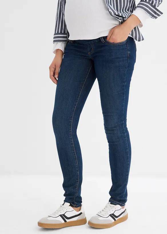 Umstandsjeans mit Bio-Baumwolle, Skinny in blau von vorne - bonprix Umstandsjeans mit Bio-Baumwolle, Skinny in blau von vorne - bonprix
