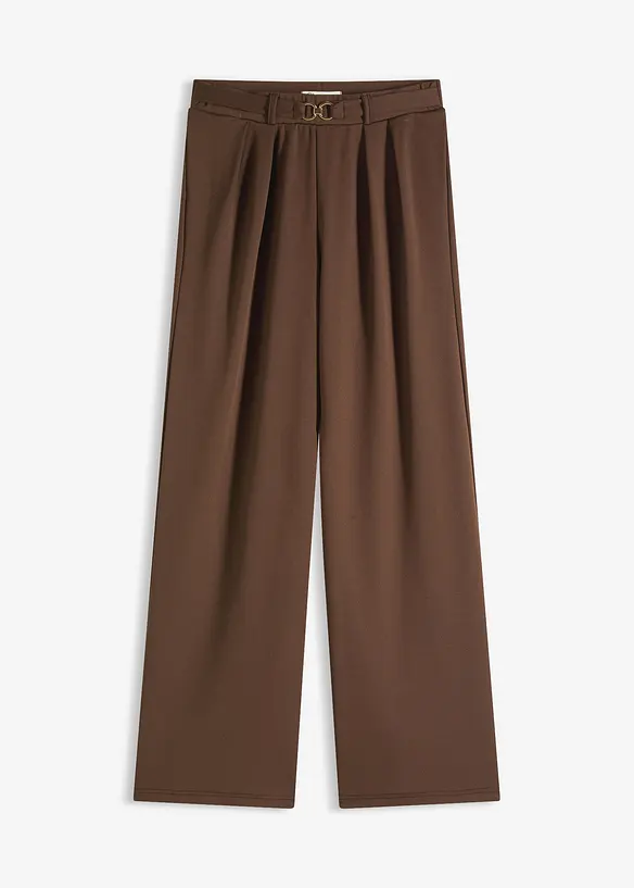 Jersey-Schlupfhose mit Ziergürtel in braun von vorne - bonprix