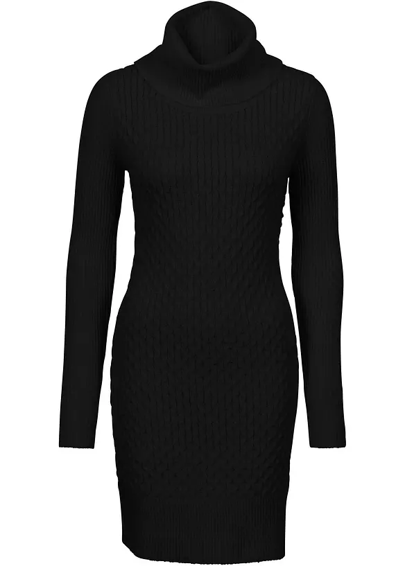 Figurbetontes Strickkleid mit Rollkragen in schwarz von vorne - bonprix Figurbetontes Strickkleid mit Rollkragen in schwarz von vorne - bonprix