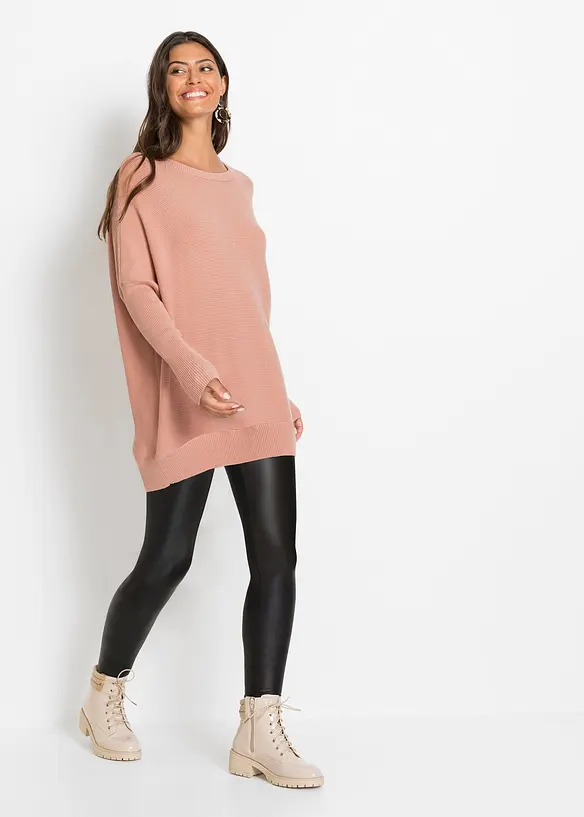Long-Pullover aus Viskose-Mix in rosa von vorne (im Anschnitt) - bonprix