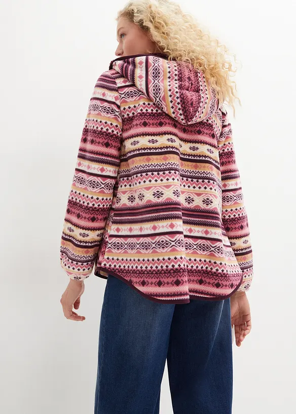 Kapuzen-Fleecejacke mit Norweger-Muster in weiß von hinten (im Anschnitt) - bonprix