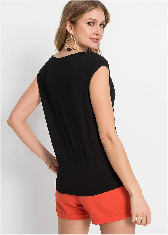 Wasserfall-Shirt aus fließendem Viskose-Mix in schwarz von hinten (im Anschnitt) - bonprix Wasserfall-Shirt aus fließendem Viskose-Mix in schwarz von hinten (im Anschnitt) - bonprix