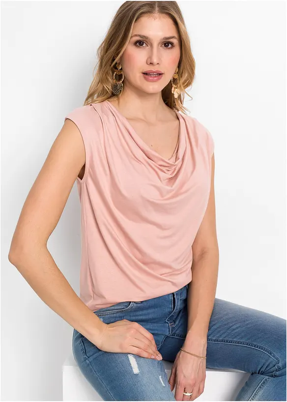 Wasserfall-Shirt aus fließendem Viskose-Mix in rosa von vorne (im Anschnitt) - bonprix