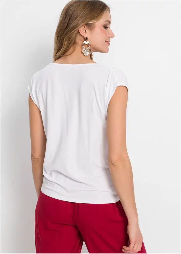 Wasserfall-Shirt aus fließendem Viskose-Mix in weiß von hinten (im Anschnitt) - bonprix
