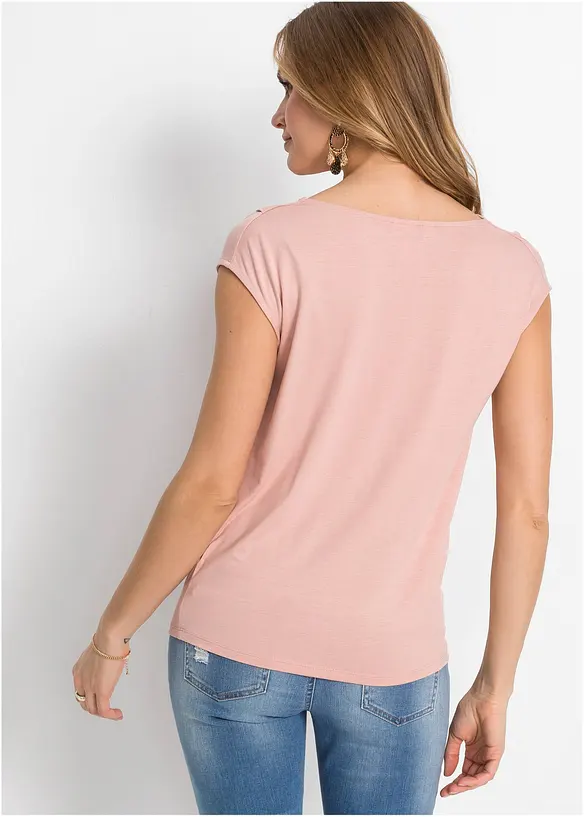 Wasserfall-Shirt aus fließendem Viskose-Mix in rosa von hinten (im Anschnitt) - bonprix