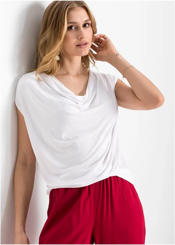 Wasserfall-Shirt aus fließendem Viskose-Mix in weiß von vorne (im Anschnitt) - bonprix