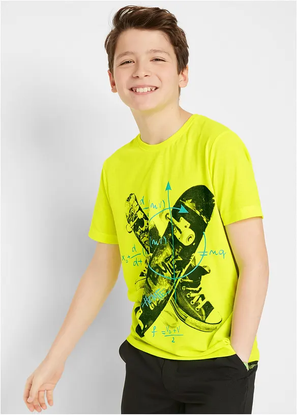 T-Shirt mit Skater-Print in gelb von vorne (im Anschnitt) - bonprix