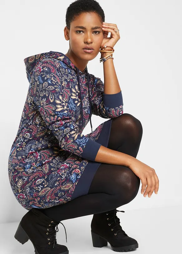 Sweatkleid, bedruckt, langarm in blau von vorne (Totalaufnahme) - bonprix Sweatkleid, bedruckt, langarm in blau von vorne (Totalaufnahme) - bonprix