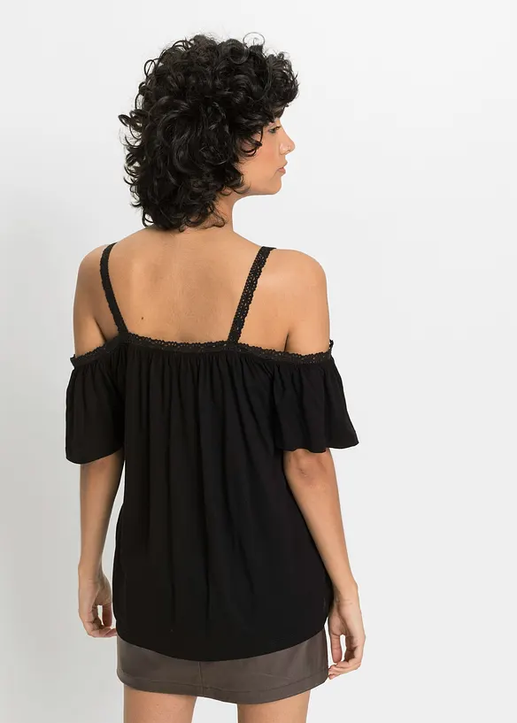 Cold-Shoulder-Shirt aus softer Viskose in schwarz von hinten (im Anschnitt) - bonprix