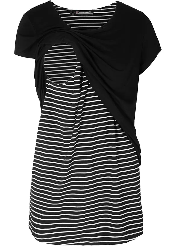 2-in-1 Umstands- und Stillshirt aus Viskose in schwarz von vorne - bonprix