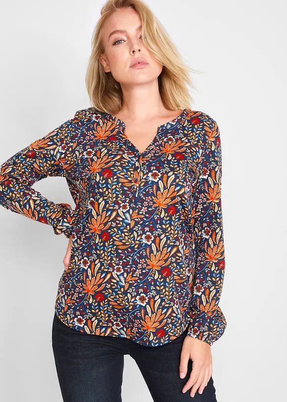 Tunika-Shirt aus reiner Bio-Baumwolle in orange von vorne (im Anschnitt) - bonprix