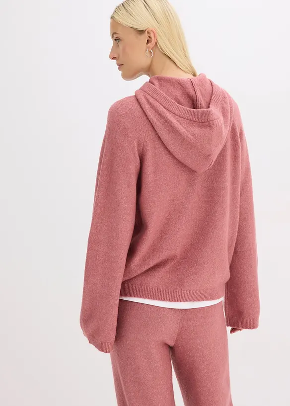 Strick-Hoodie in lila von hinten (im Anschnitt) - bonprix