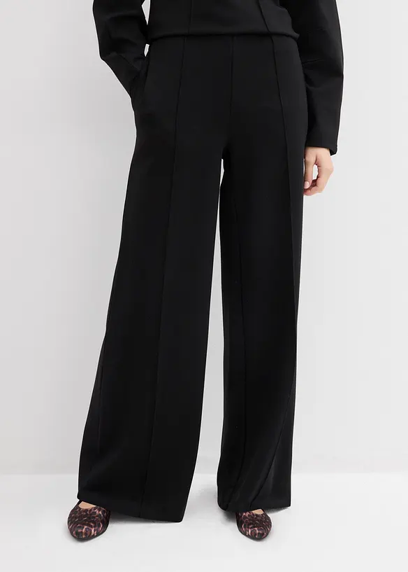 Palazzo-Hose aus bequemen Punto di Roma in schwarz von vorne - bonprix Palazzo-Hose aus bequemen Punto di Roma in schwarz von vorne - bonprix