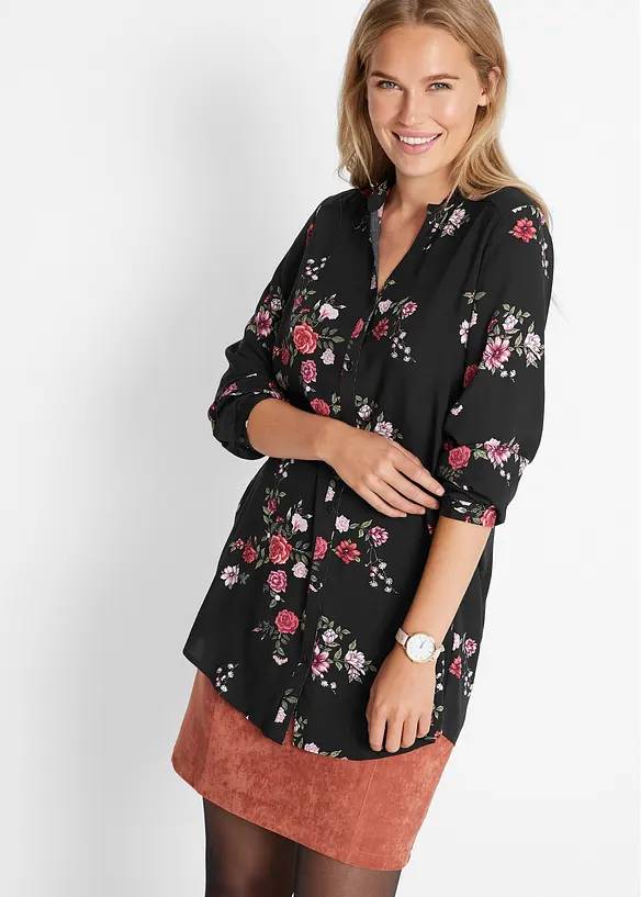 Longbluse aus fließender Viskose in schwarz von vorne (im Anschnitt) - bonprix Longbluse aus fließender Viskose in schwarz von vorne (im Anschnitt) - bonprix