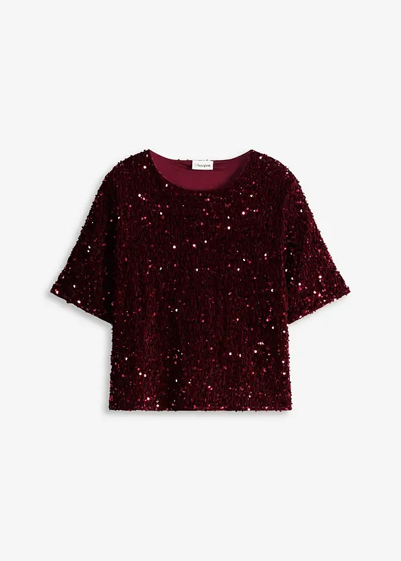 Pailletten-Shirt aus softem Samt in rot von vorne - bonprix