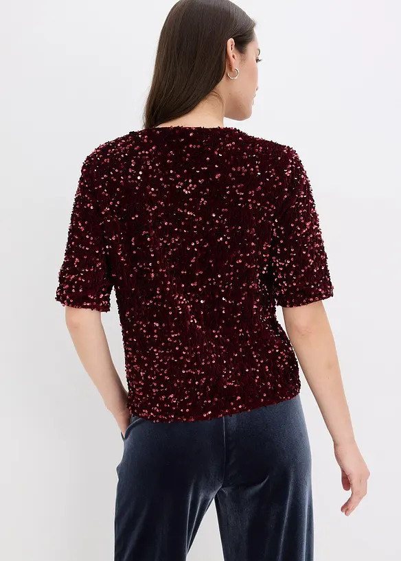 Pailletten-Shirt aus softem Samt in rot von hinten (im Anschnitt) - bonprix