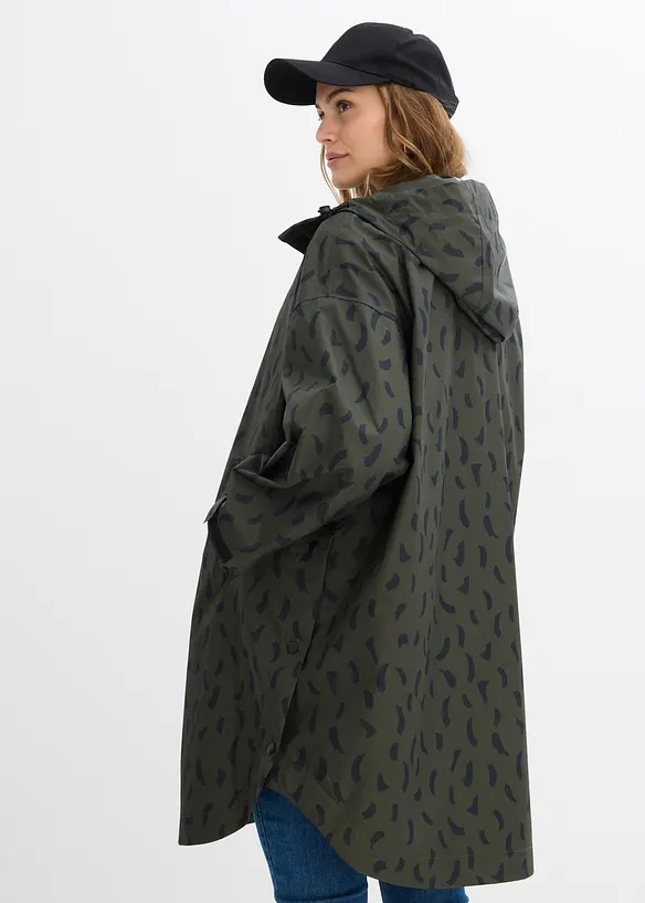 3-in-1 wetterfestes Umstands-Regencape mit Trageeinsatz mit Beutel in grün von hinten (Totalaufnahme) - bonprix