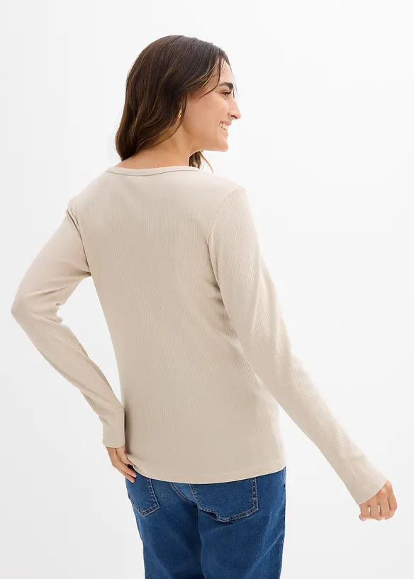Gerippte Umstandsshirts aus reiner Baumwolle (2er Pack) in grau von hinten (im Anschnitt) - bonprix