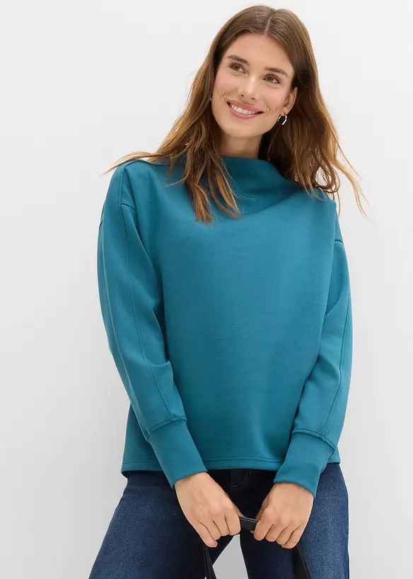 Oversize-Sweatshirt aus weichem Scuba in petrol von vorne (im Anschnitt) - bonprix Oversize-Sweatshirt aus weichem Scuba in petrol von vorne (im Anschnitt) - bonprix