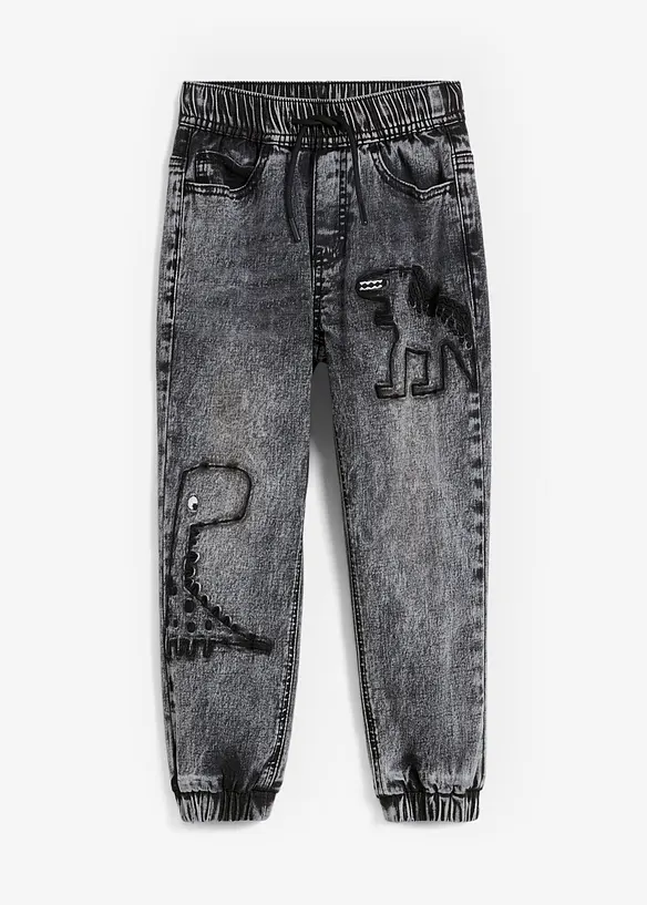 Thermo Regular-Fit-Schlupf-Jeans mit Jerseyfutter in schwarz von vorne - bonprix