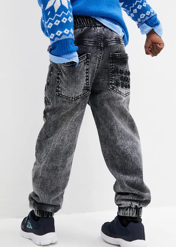 Thermo Regular-Fit-Schlupf-Jeans mit Jerseyfutter in schwarz von hinten - bonprix
