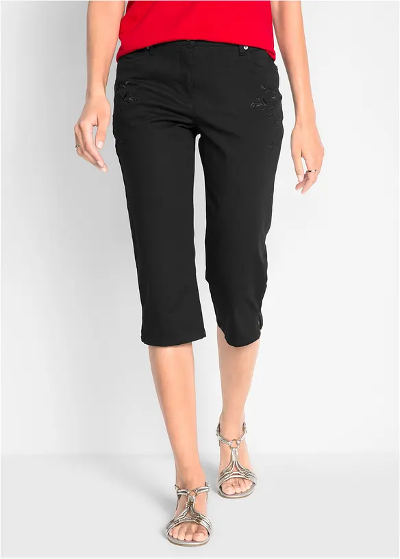 3/4-Hose aus Baumwoll-Mix, Mid Waist in schwarz von vorne - bonprix 3/4-Hose aus Baumwoll-Mix, Mid Waist in schwarz von vorne - bonprix