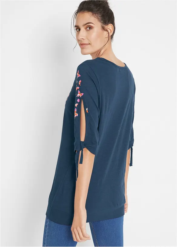 Baumwoll-Shirt, halbarm in blau von hinten (im Anschnitt) - bonprix Baumwoll-Shirt, halbarm in blau von hinten (im Anschnitt) - bonprix