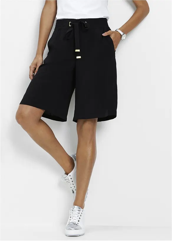 Bermuda aus Viskose mit Bindegürtel in schwarz von vorne - bonprix Bermuda aus Viskose mit Bindegürtel in schwarz von vorne - bonprix