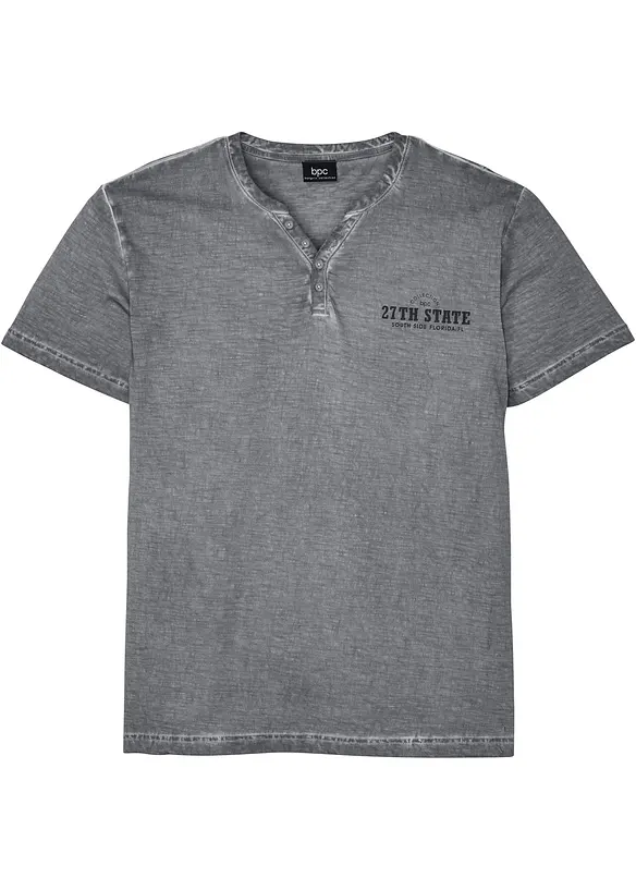 Henleyshirt, Kurzarm in gewaschener Optik aus reiner Bio-Baumwolle in grau von vorne - bonprix