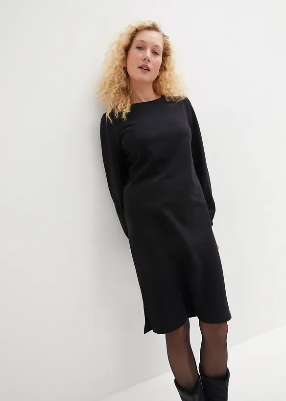 Sweatkleid mit Ballonärmeln und Schlitz in schwarz von vorne (Totalaufnahme) - bonprix Sweatkleid mit Ballonärmeln und Schlitz in schwarz von vorne (Totalaufnahme) - bonprix