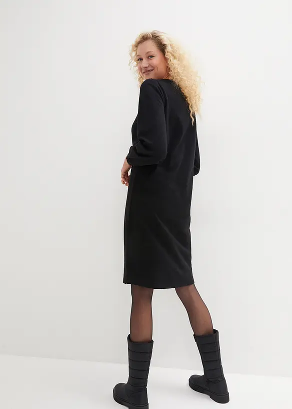 Sweatkleid mit Ballonärmeln und Schlitz in schwarz von hinten (Totalaufnahme) - bonprix Sweatkleid mit Ballonärmeln und Schlitz in schwarz von hinten (Totalaufnahme) - bonprix