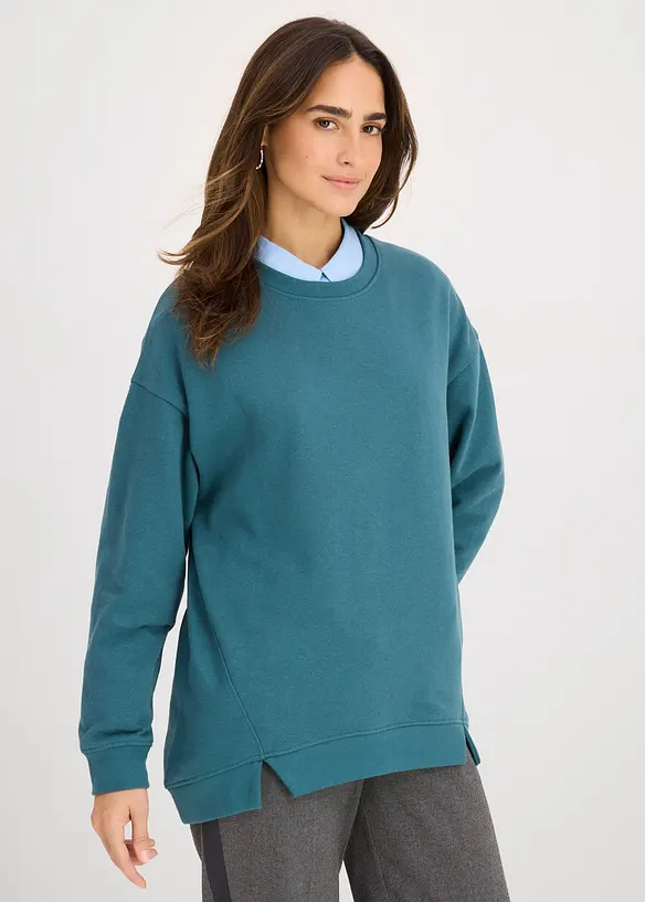 Oversize-Sweatshirt aus Baumwoll-Mix in petrol von vorne (im Anschnitt) - bonprix