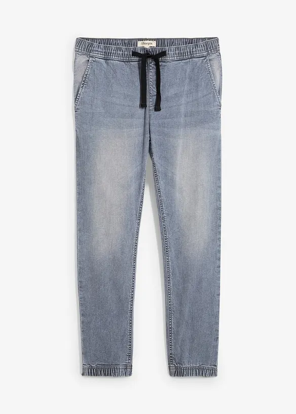 Regular-Fit Jeans-Jogger mit Dehnbund, Tapered in grau von vorne - bonprix